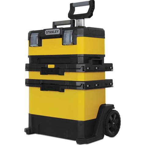 stanley yellow stackable metal tool box on wheels|stanley 50 gallon tool chest.